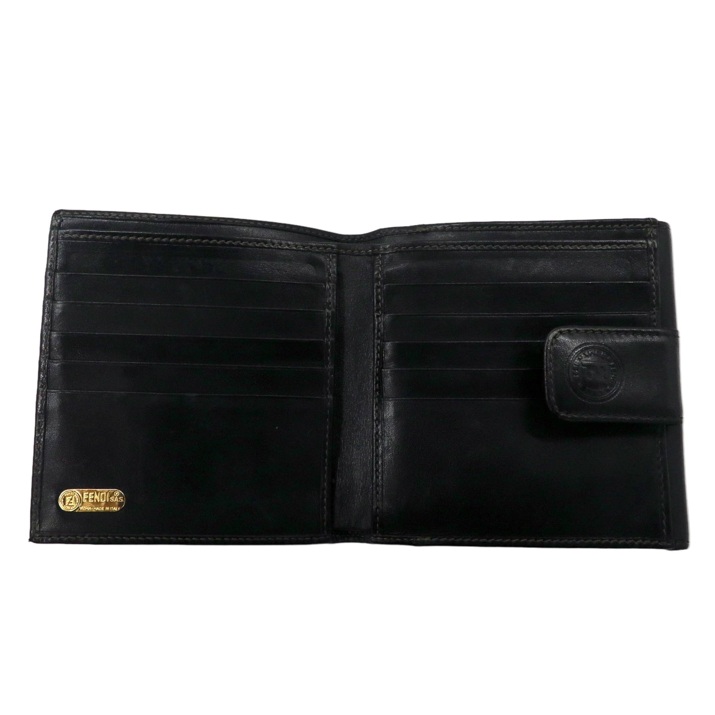 FENDI 2つ折り財布 コンパクトウォレット ペカン柄 ブラック カーキ レザー PVC オールド 2251-01695-078 イタリア製