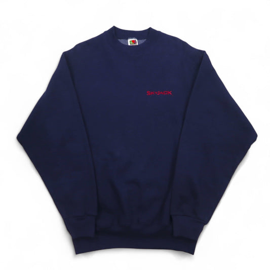 FRUIT OF THE LOOM 90年代 USA製 SUPER COTTON スウェット L ネイビー 裏起毛 SKYJACK ワンポイント刺繍