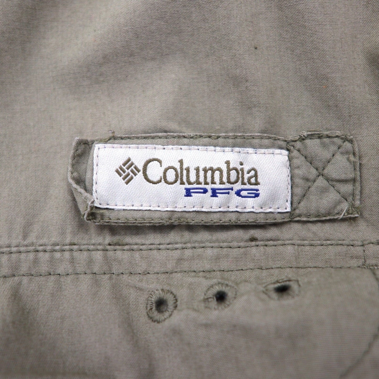 Columbia PFG バハマ 半袖 フィッシング シャツ L カーキ コットン ユーティリティ マルチポケット FM7130