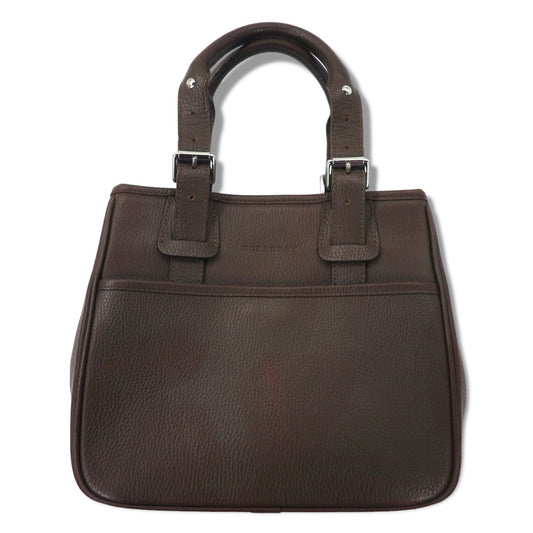 BURBERRY スクエア ハンドバッグ ブラウン レザー シボ革 内側ノバチェック