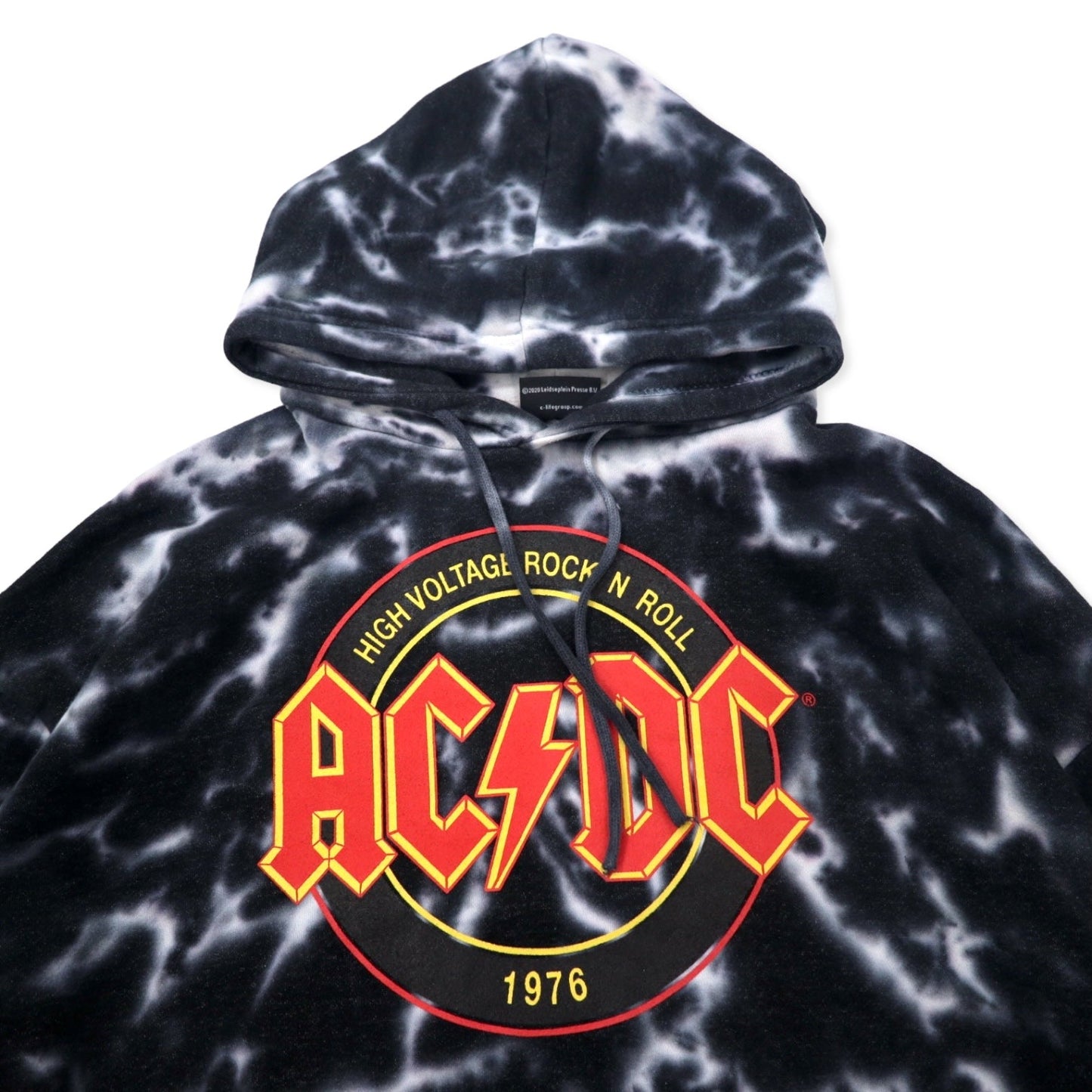 AC/DC バンド プリント パーカー XL ブラック タイダイ ブリーチ コットン HIGH VOLTAGE ROCK N ROLL