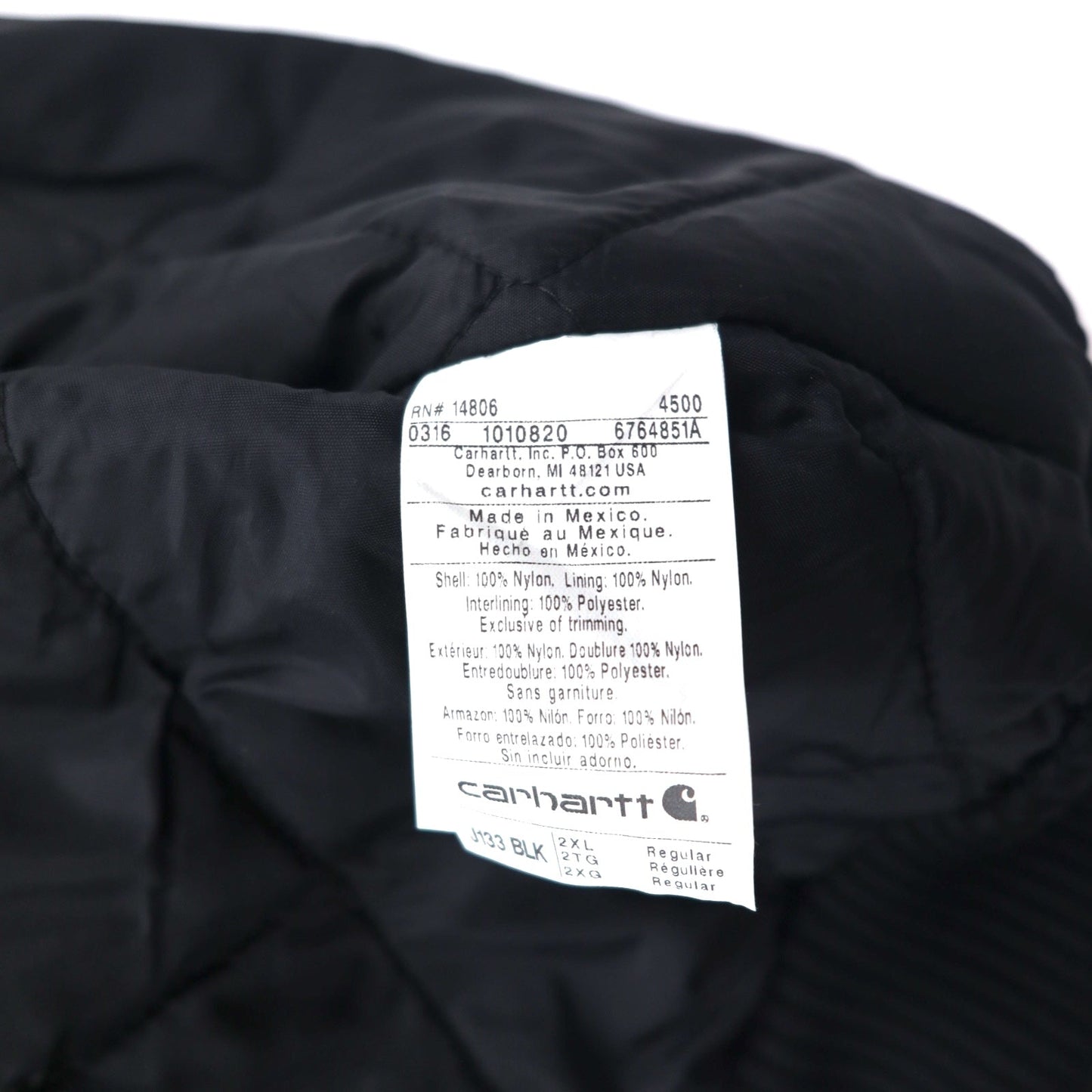 Carhartt エクストリーム アークティック アクティブジャケット Extremes Arctic Active Jacket Quilt Lined 中綿 2XL ブラック コーデュラ 撥水 J133 メキシコ製