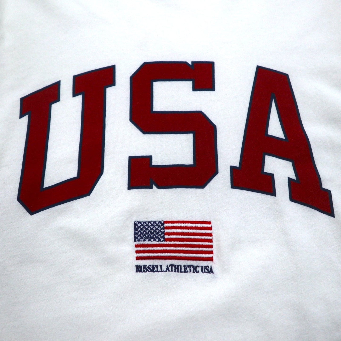 RUSSELL ATHLETIC ロングスリーブ Tシャツ ロンT L ホワイト USAプリント 星条旗 刺繍