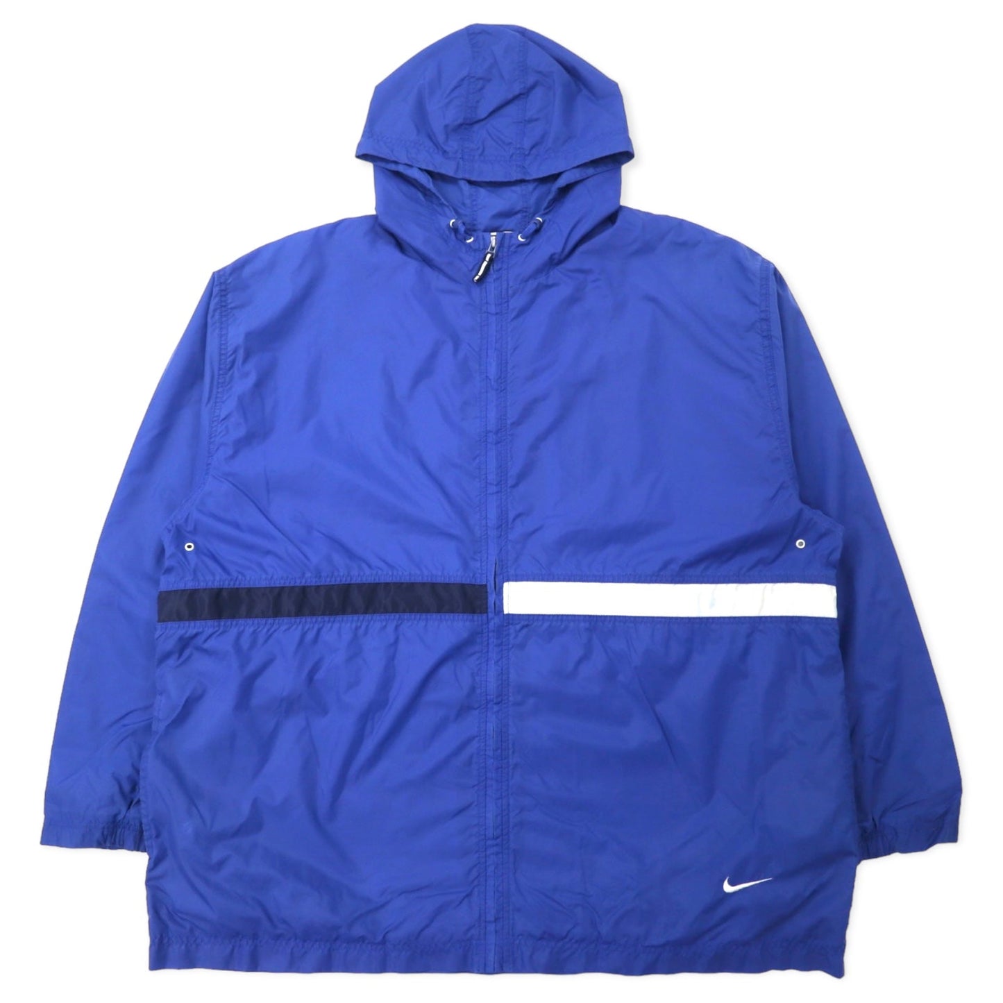 NIKE 90年代 ナイロンジャケット フーディー XXL ブルー スウォッシュロゴ刺繍 銀タグ ビッグサイズ