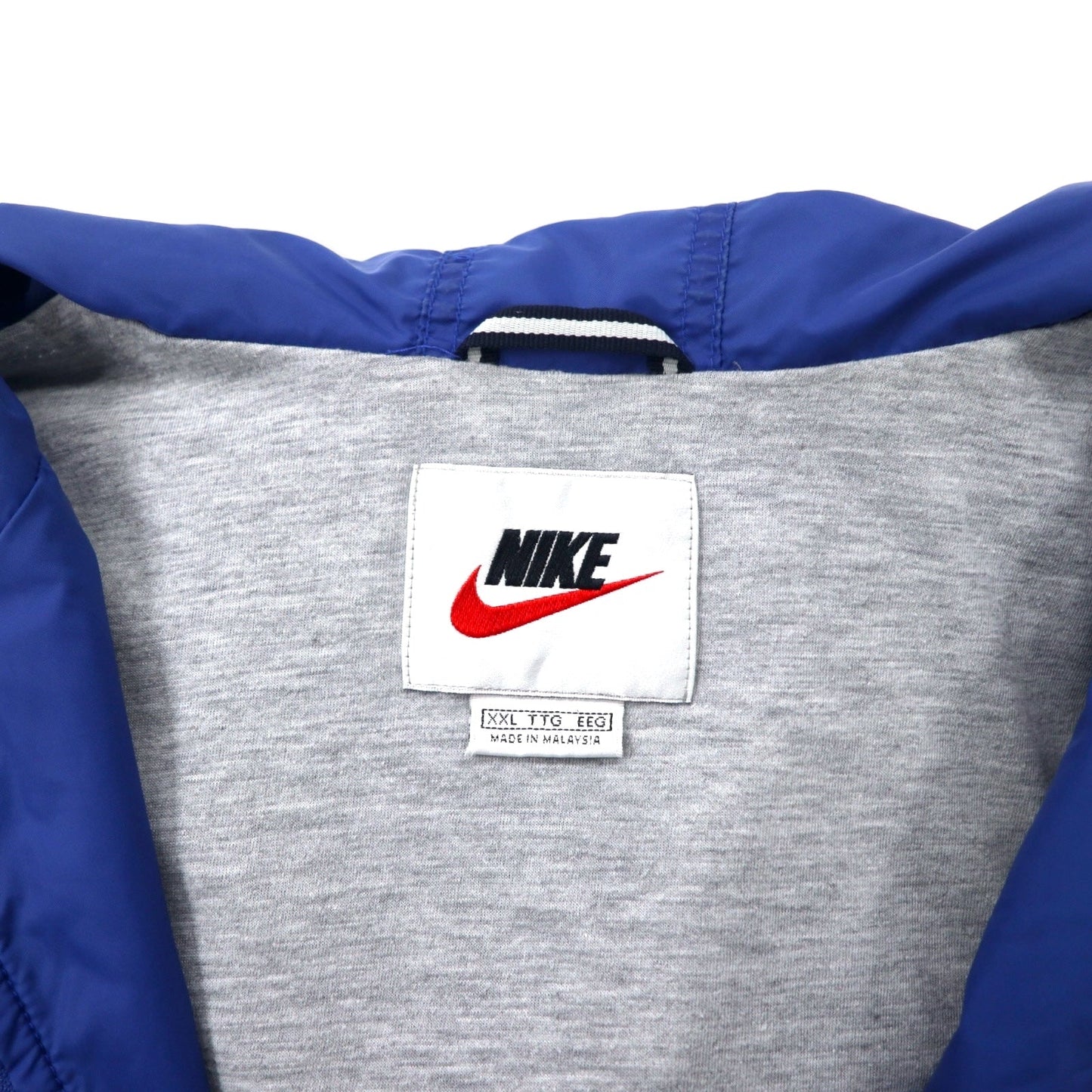 NIKE 90年代 ナイロンジャケット フーディー XXL ブルー スウォッシュロゴ刺繍 銀タグ ビッグサイズ