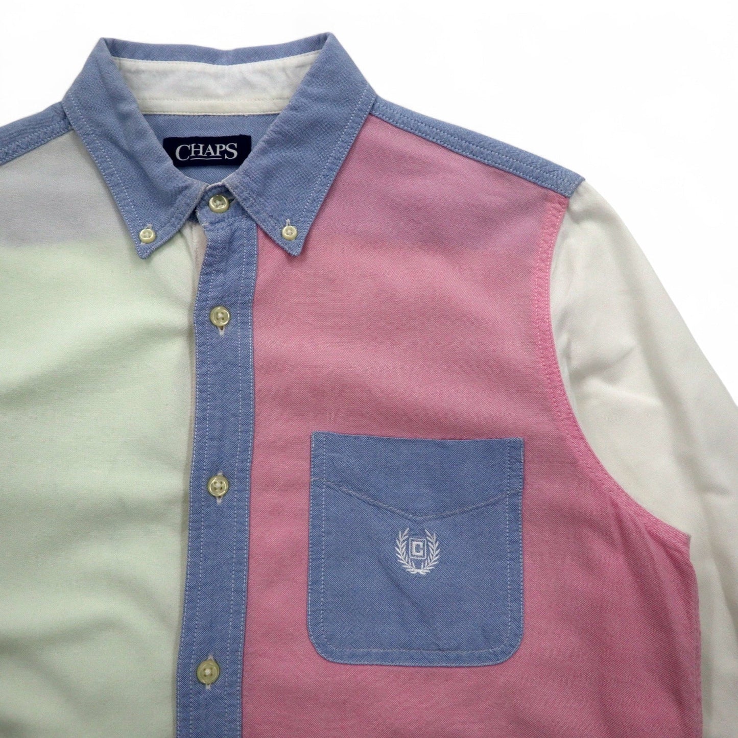 CHAPS カラーブロック ボタンダウンシャツ M マルチカラー パステルカラー クレイジーパターン