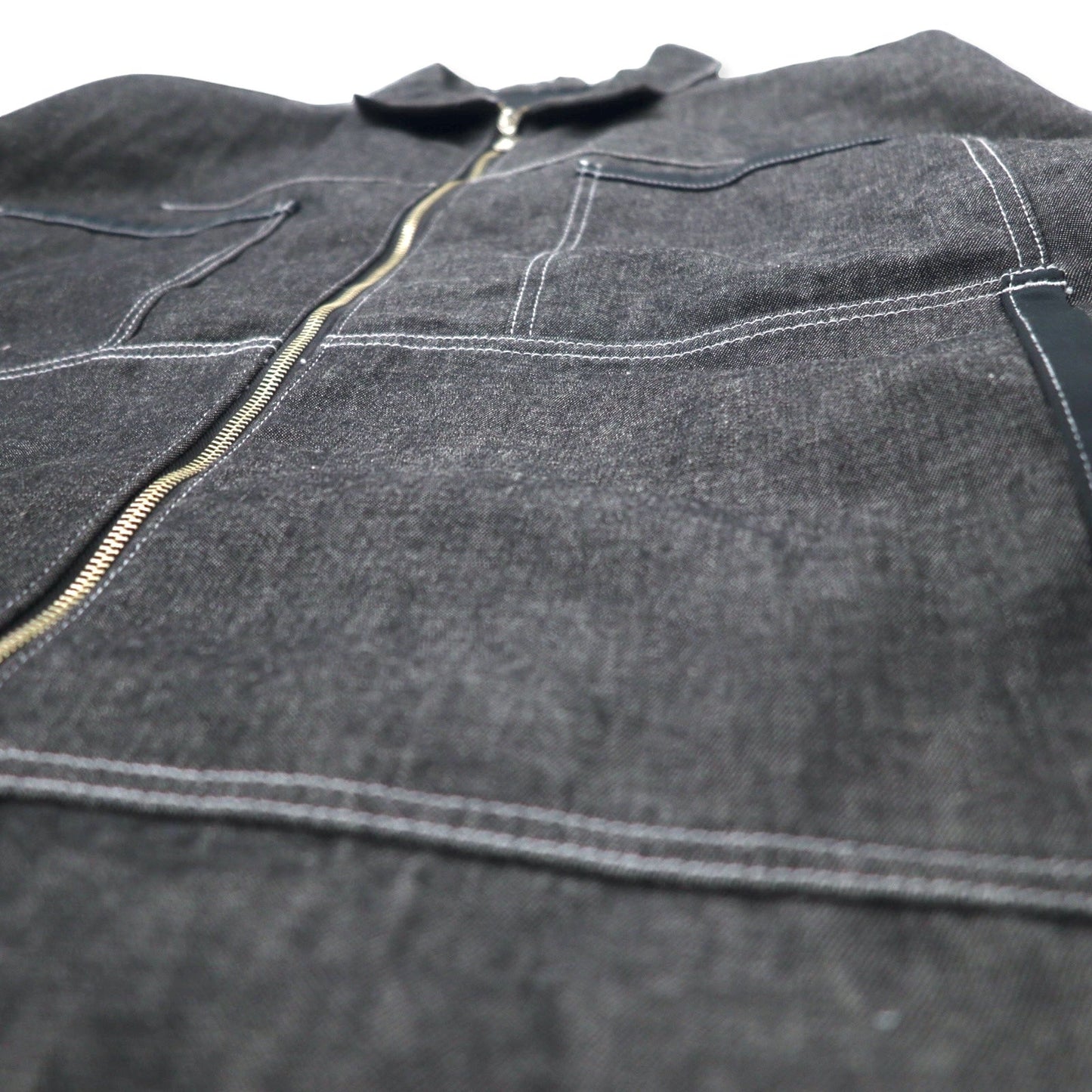 Sean John 00年代 フルジップ デニムジャケット ギミックジャケット XXXL グレー コットン ワンポイントロゴ刺繍 ビッグサイズ