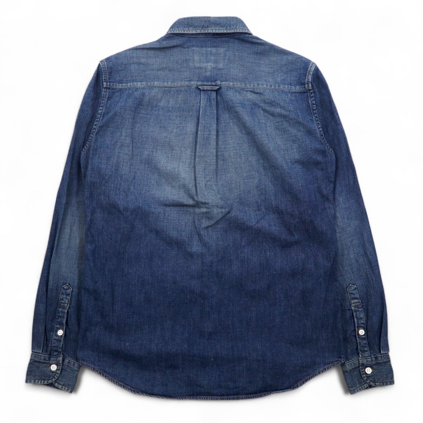 HBNS ワーク デニムシャツ S インディゴ ブルー ロゴ刺繍 胸ポケット 日本製