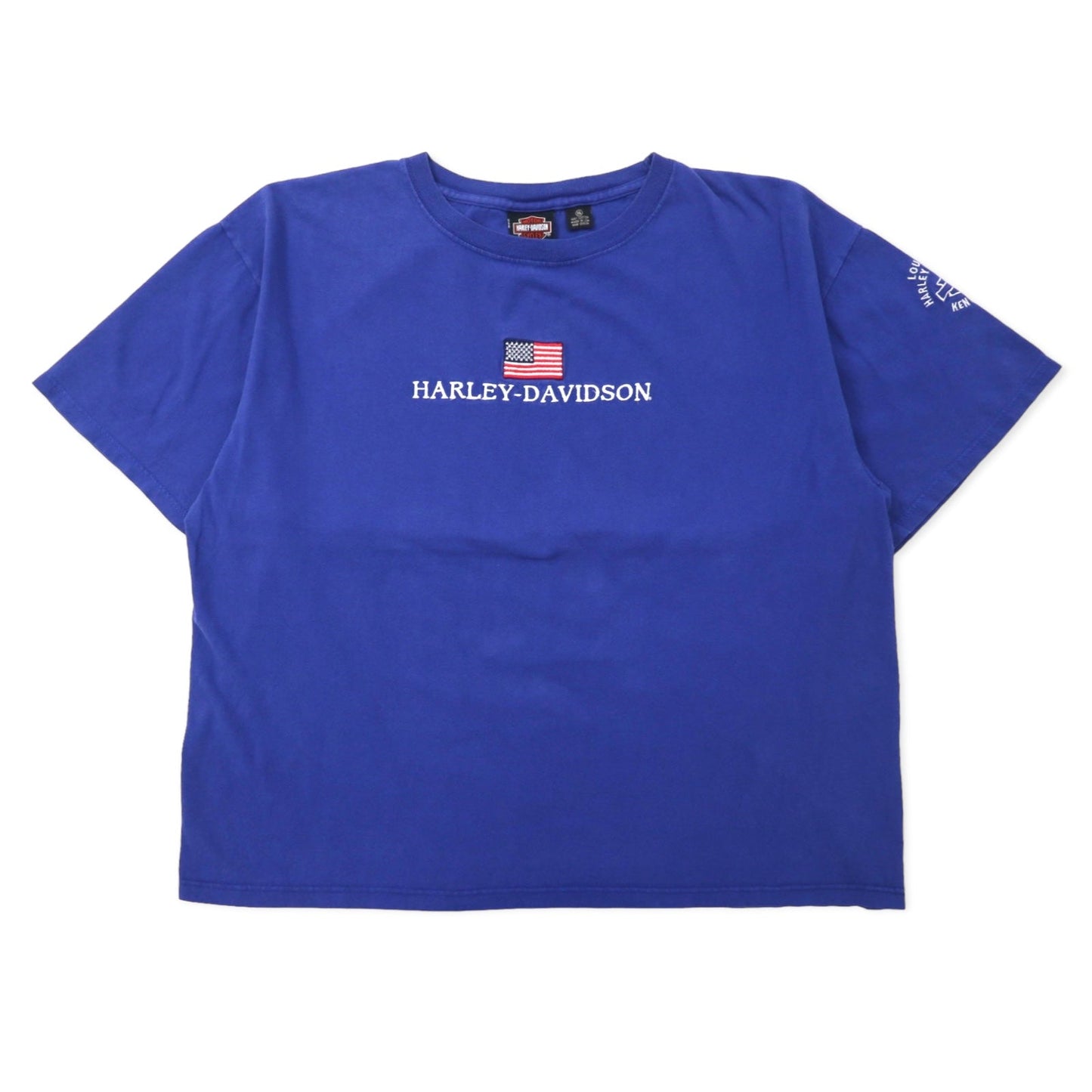 HARLEY DAVIDSON USA製 ロゴ刺繍 Tシャツ XL ブルー コットン 星条旗