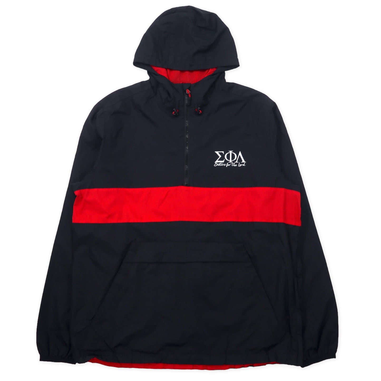 HALF ZIP ANORAK JACKET アノラックパーカー XL ブラック Sisters for the Lord サイドスリットジップ ドローコード ビッグサイズ US企業 Sigma Phi Lambda 刺繍 SPORT-TEX