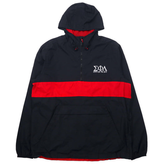 HALF ZIP ANORAK JACKET アノラックパーカー XL ブラック Sisters for the Lord サイドスリットジップ ドローコード ビッグサイズ US企業 Sigma Phi Lambda 刺繍 SPORT-TEX