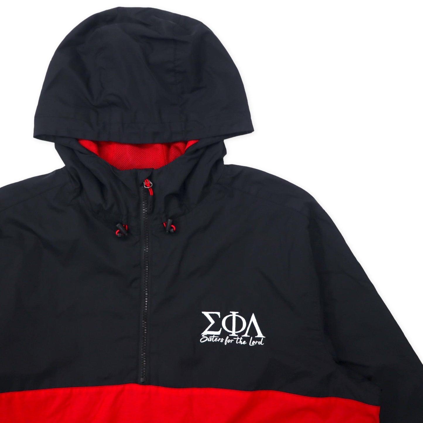 HALF ZIP ANORAK JACKET アノラックパーカー XL ブラック Sisters for the Lord サイドスリットジップ ドローコード ビッグサイズ US企業 Sigma Phi Lambda 刺繍 SPORT-TEX