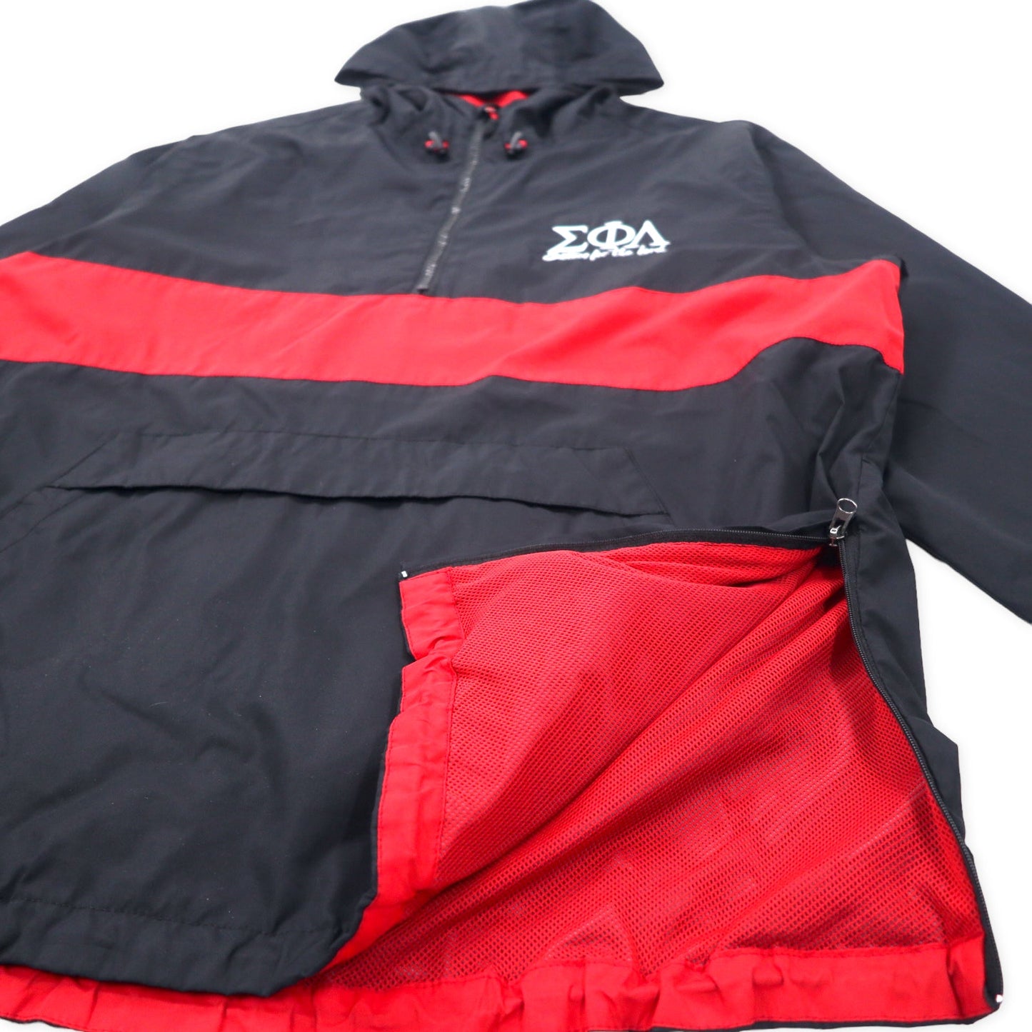 HALF ZIP ANORAK JACKET アノラックパーカー XL ブラック Sisters for the Lord サイドスリットジップ ドローコード ビッグサイズ US企業 Sigma Phi Lambda 刺繍 SPORT-TEX