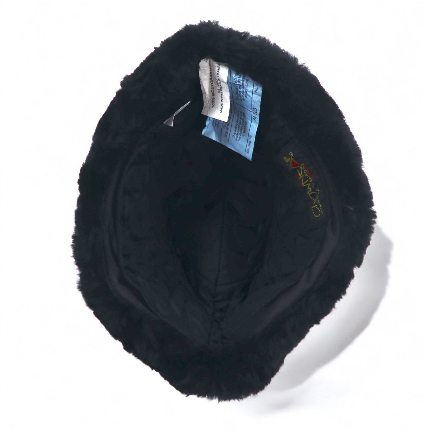 Vintage 90s Shearling Mouton Flight Cap CROWN CAP ムートン フライトキャップ ボンバーキャップ M ブラック