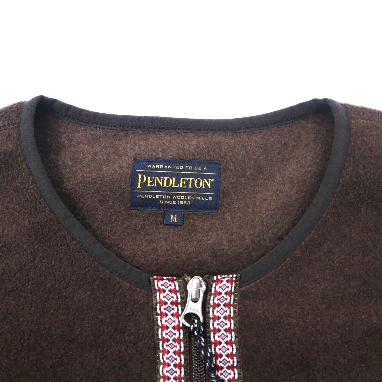 PENDLETON クルーネック ジップ カーディガン フリースジャケット M ブラウン ポリエステル チロリアン Crew Neck Zip Cardigan 0475-1006