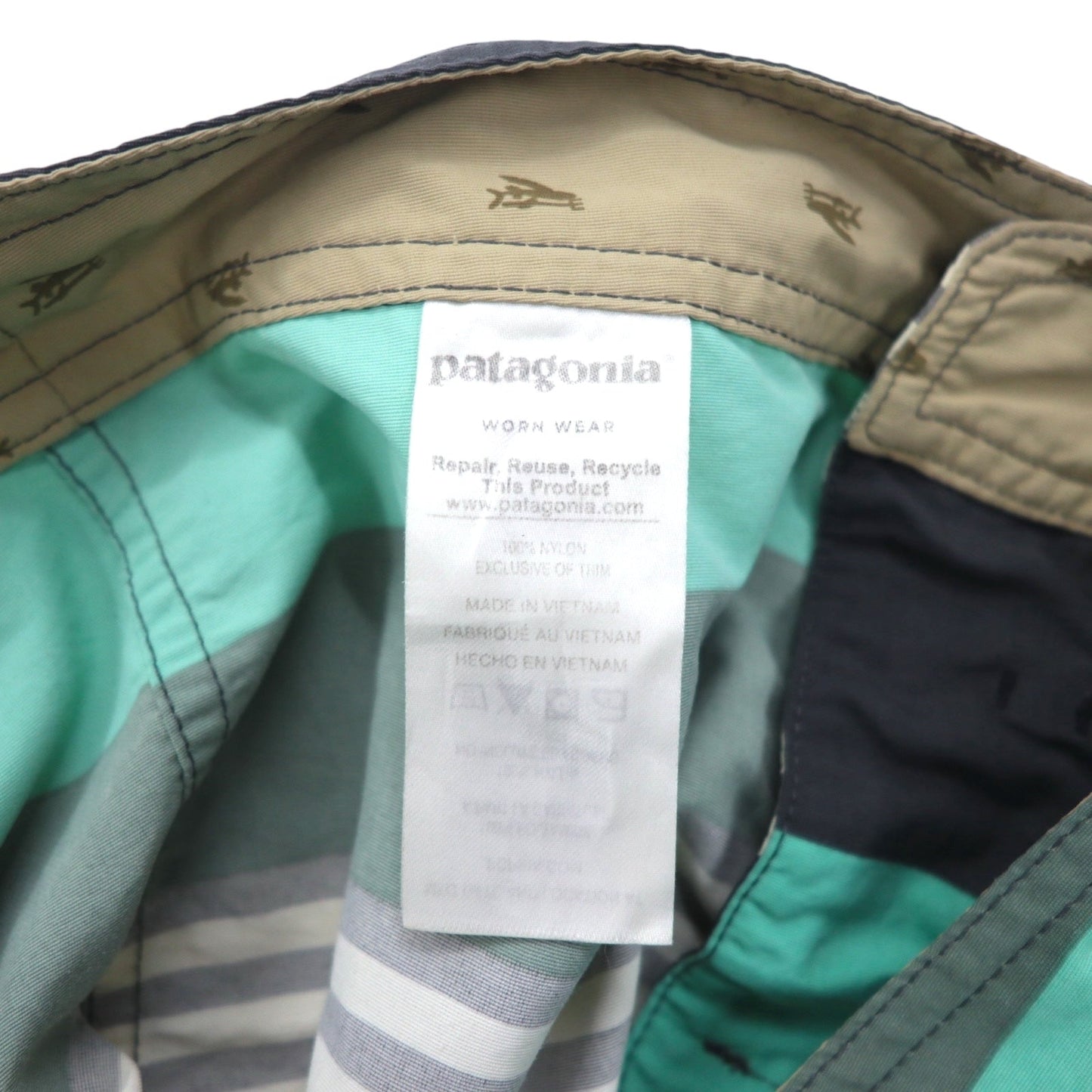 patagonia ウェーブフェアラー ボードショーツ Wavefarer Board Shorts ショートパンツ M グリーン グレー ボーダー ナイロン 86621
