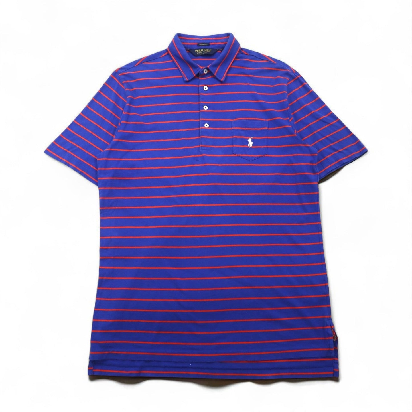 POLO GOLF RALPH LAUREN ピマコットン ボーダー ポロシャツ L ブルー オレンジ VINTAGE LISLE ポケット スモールポニー刺繍 ペルー製