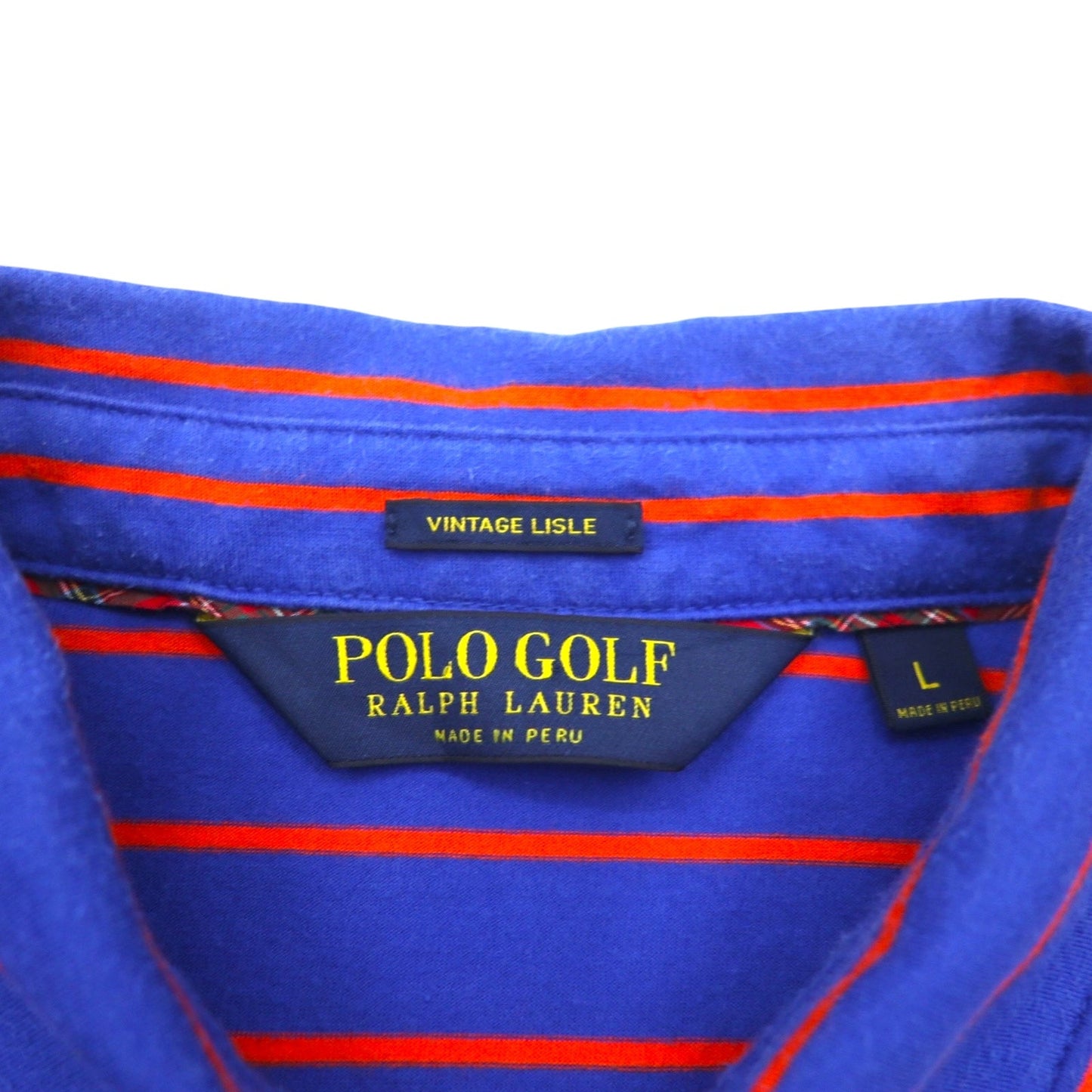 POLO GOLF RALPH LAUREN ピマコットン ボーダー ポロシャツ L ブルー オレンジ VINTAGE LISLE ポケット スモールポニー刺繍 ペルー製