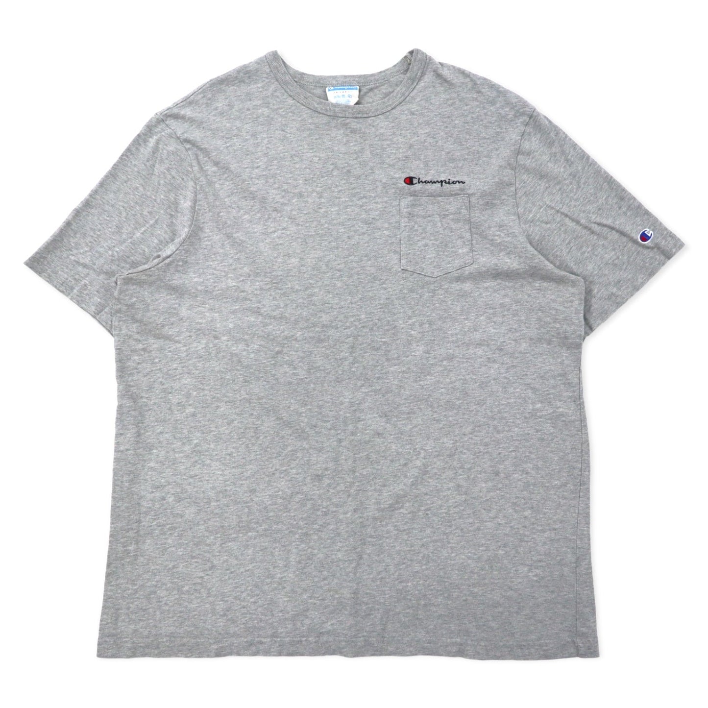 Champion 90年代 Tシャツ ポケT 3XL グレー コットン バータグ ワンポイントロゴ刺繍 ビッグサイズ