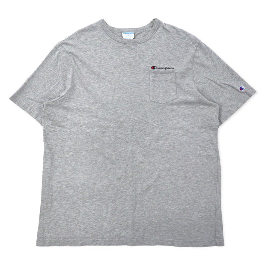 Champion 90年代 Tシャツ ポケT 3XL グレー コットン バータグ ワンポイントロゴ刺繍 ビッグサイズ