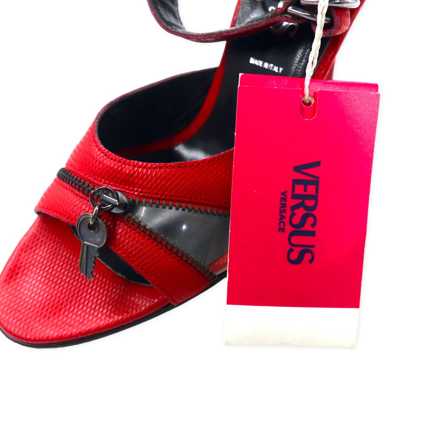 VERSUS VERSACE ジップデザイン ピンヒール サンダル パンプス 23.5cm レッド レザー イタリア製 未使用品