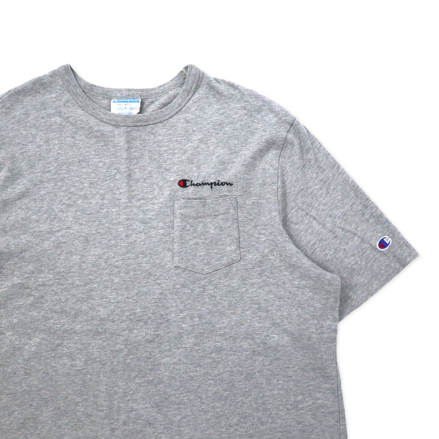 Champion 90年代 Tシャツ ポケT 3XL グレー コットン バータグ ワンポイントロゴ刺繍 ビッグサイズ
