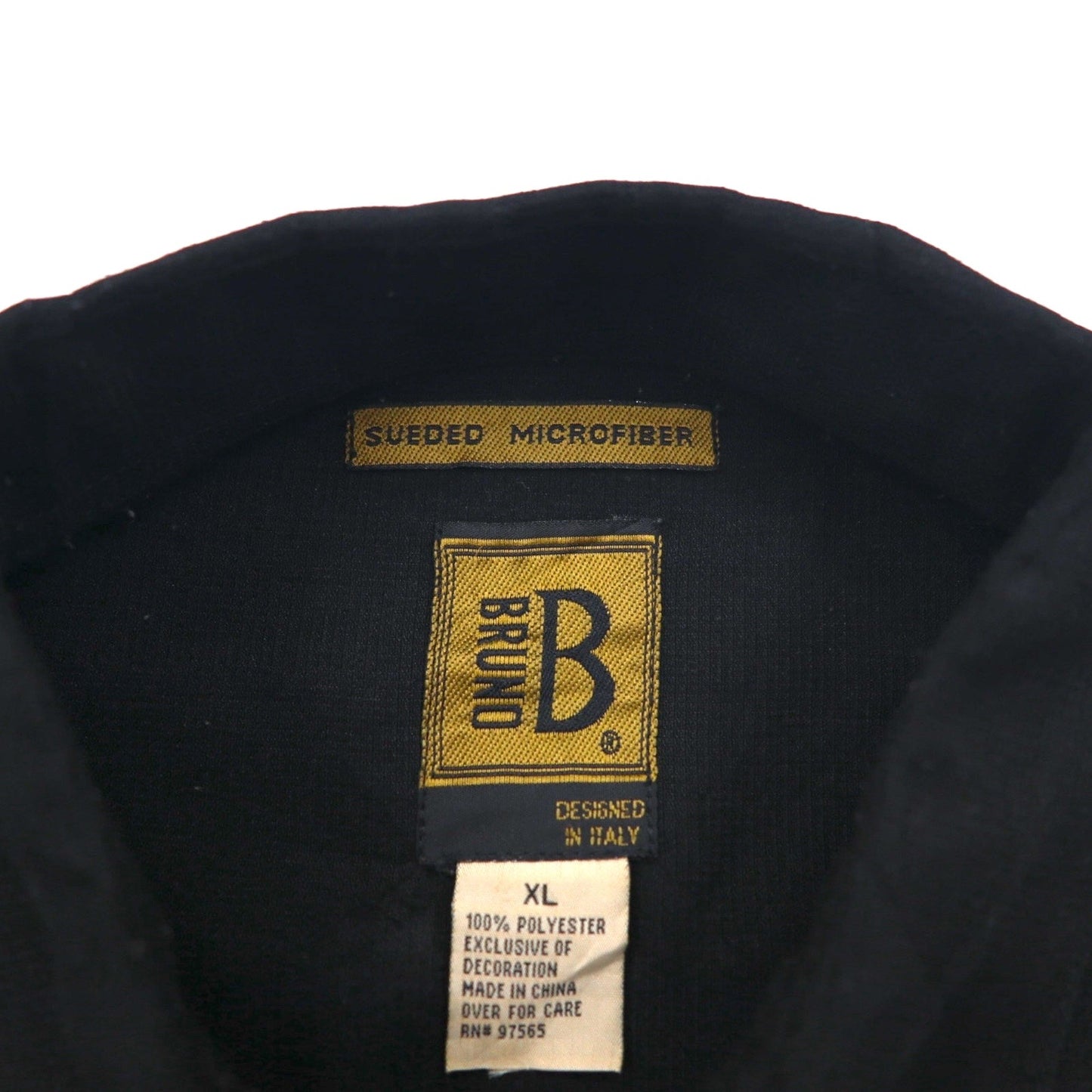 BRUNO 刺子 ビッグサイズ イタリア キューバシャツ XL ブラック ポリエステル 刺繍 スエード調