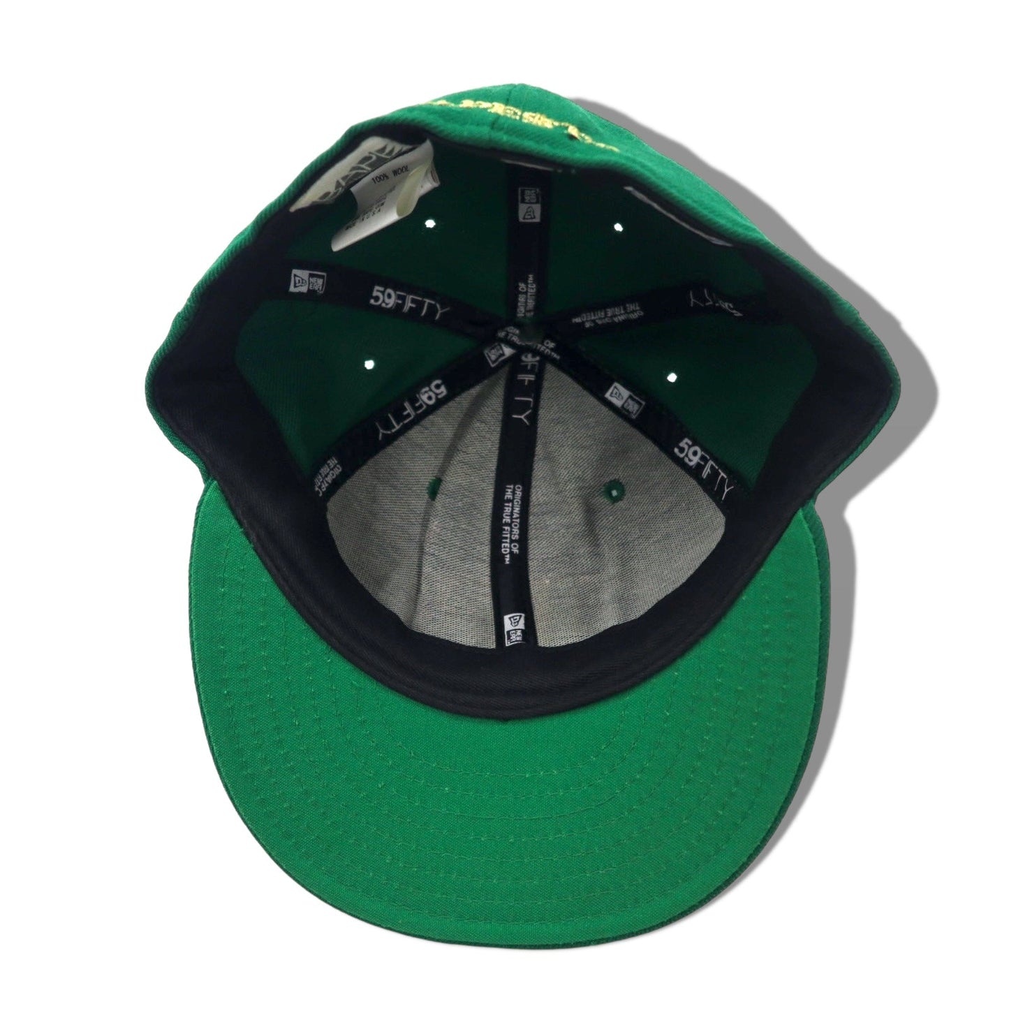 BAPE BY A BATHING APE × NEW ERA USA製 ベースボールキャップ 59.6cm グリーン ウール ロゴ刺繍 BAPESTA