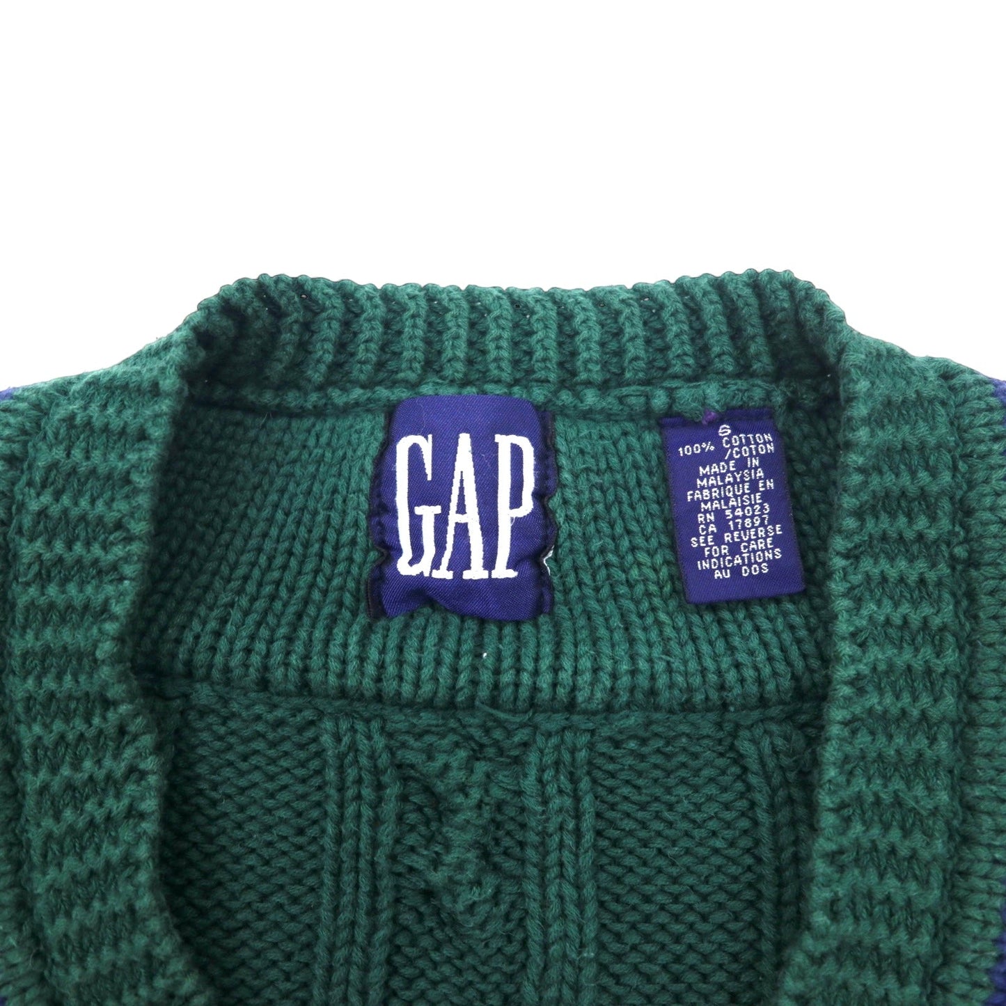GAP 90年代 オールドギャップ チルデン ニット Vネック セーター L グリーン コットン