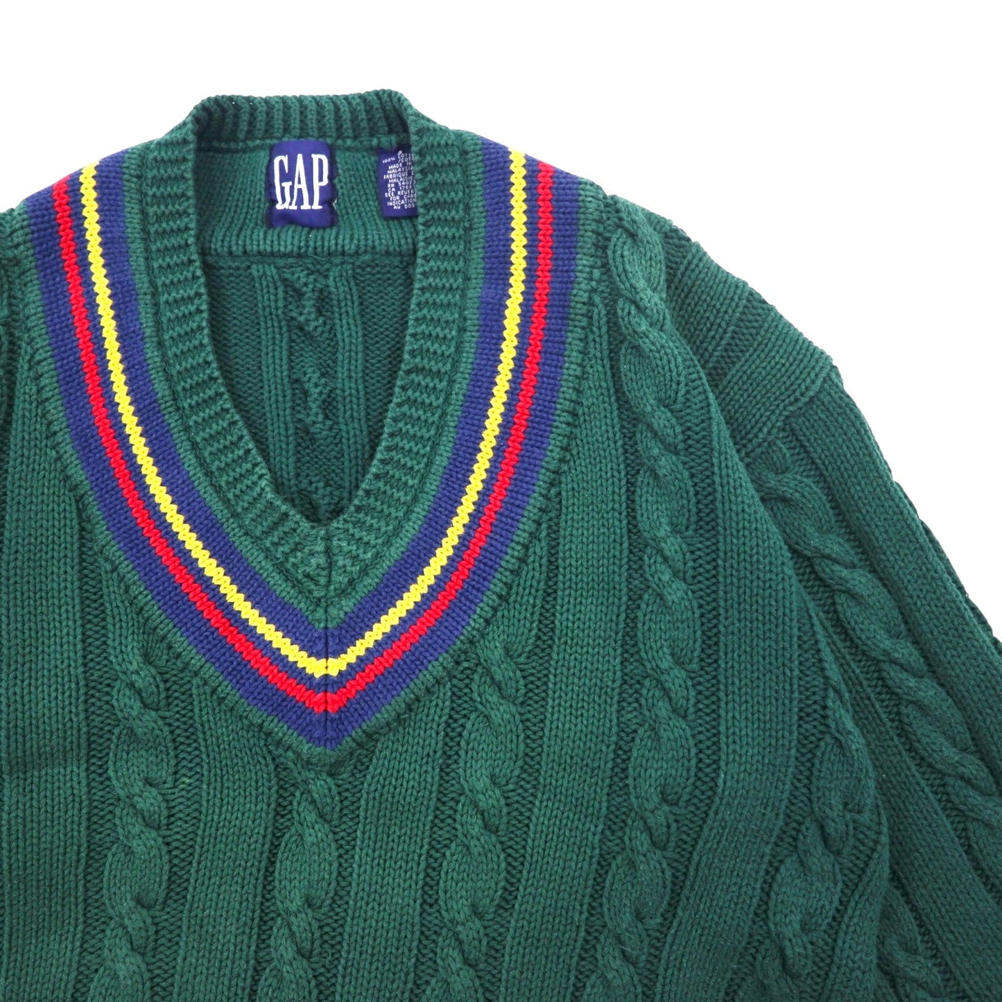 GAP 90年代 オールドギャップ チルデン ニット Vネック セーター L グリーン コットン