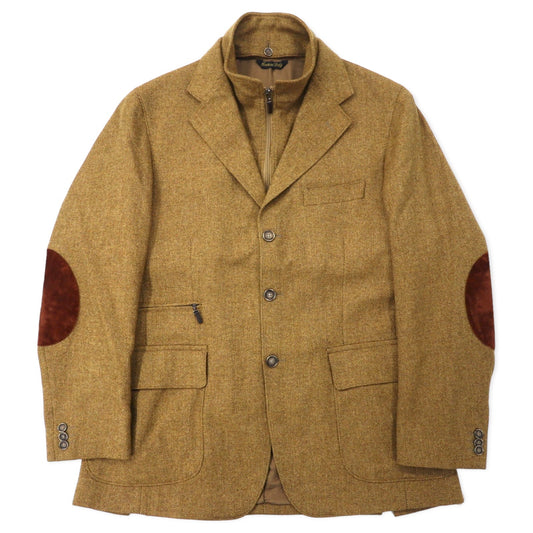 ACQUAVIVA イタリア製 レイヤードデザイン テーラードジャケット 50 ベージュ ウール シルク混 LANIFICIO PURO エルボーパッチ 襟着脱式 2WAY