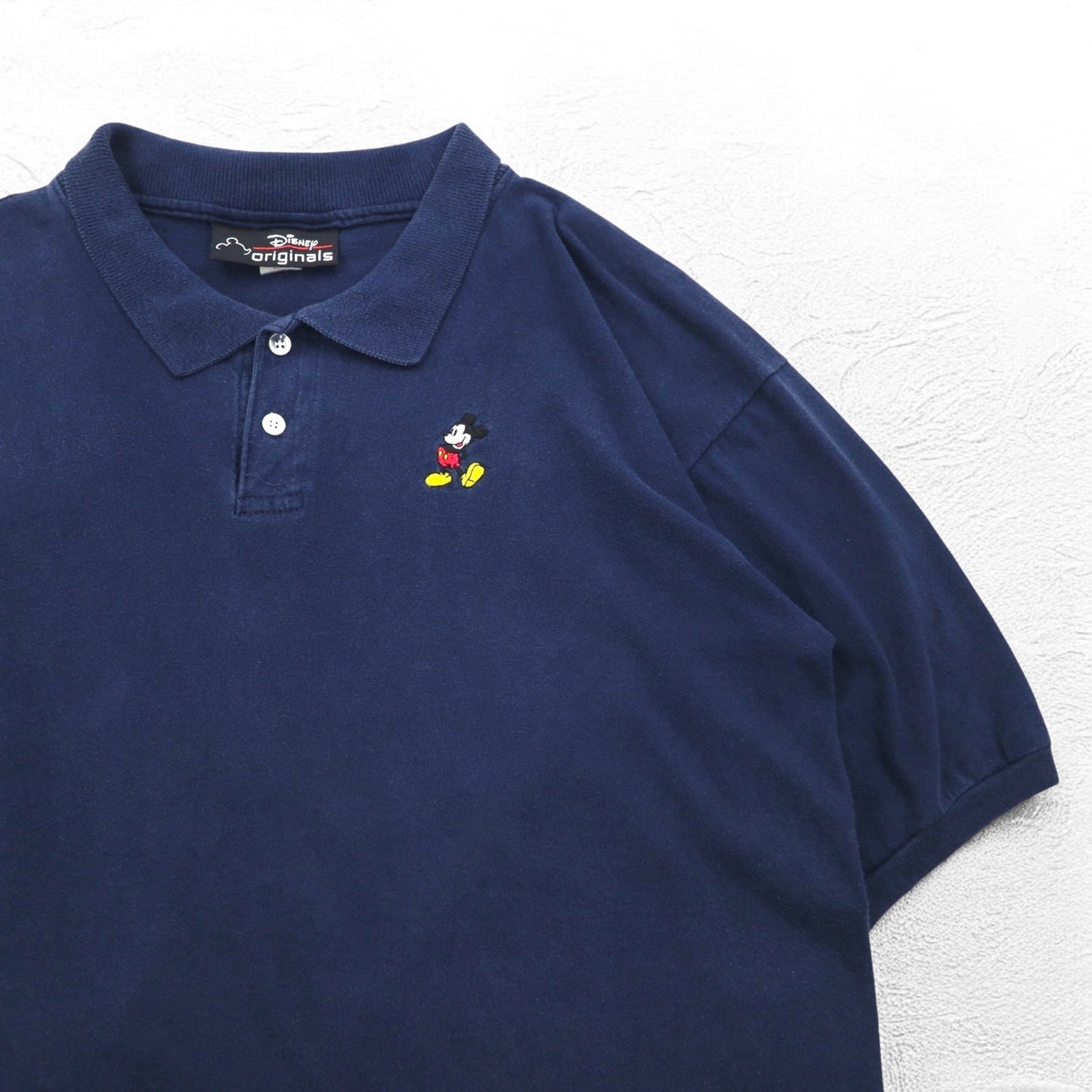 Disney originals 90年代 USA製 ミッキーマウス ワンポイント刺繍 ポロシャツ XL ネイビー コットン