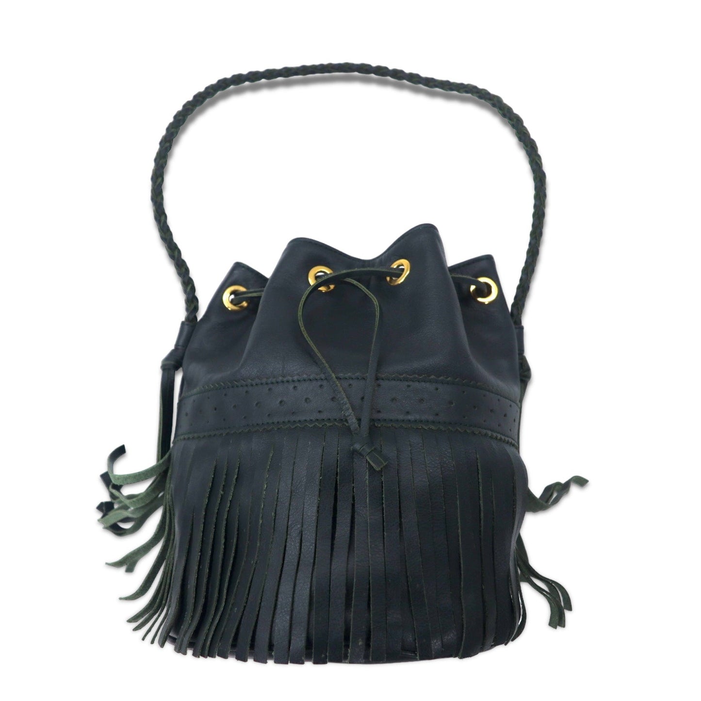 J&M DAVIDSON フリンジ カーニバル ショルダーバッグ 巾着 グリーン レザー CARNIVAL