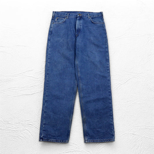 carhartt リラックスフィット ネルライナー デニムパンツ XL インディゴ ブルー 裏地 チェック B172 DST メキシコ製