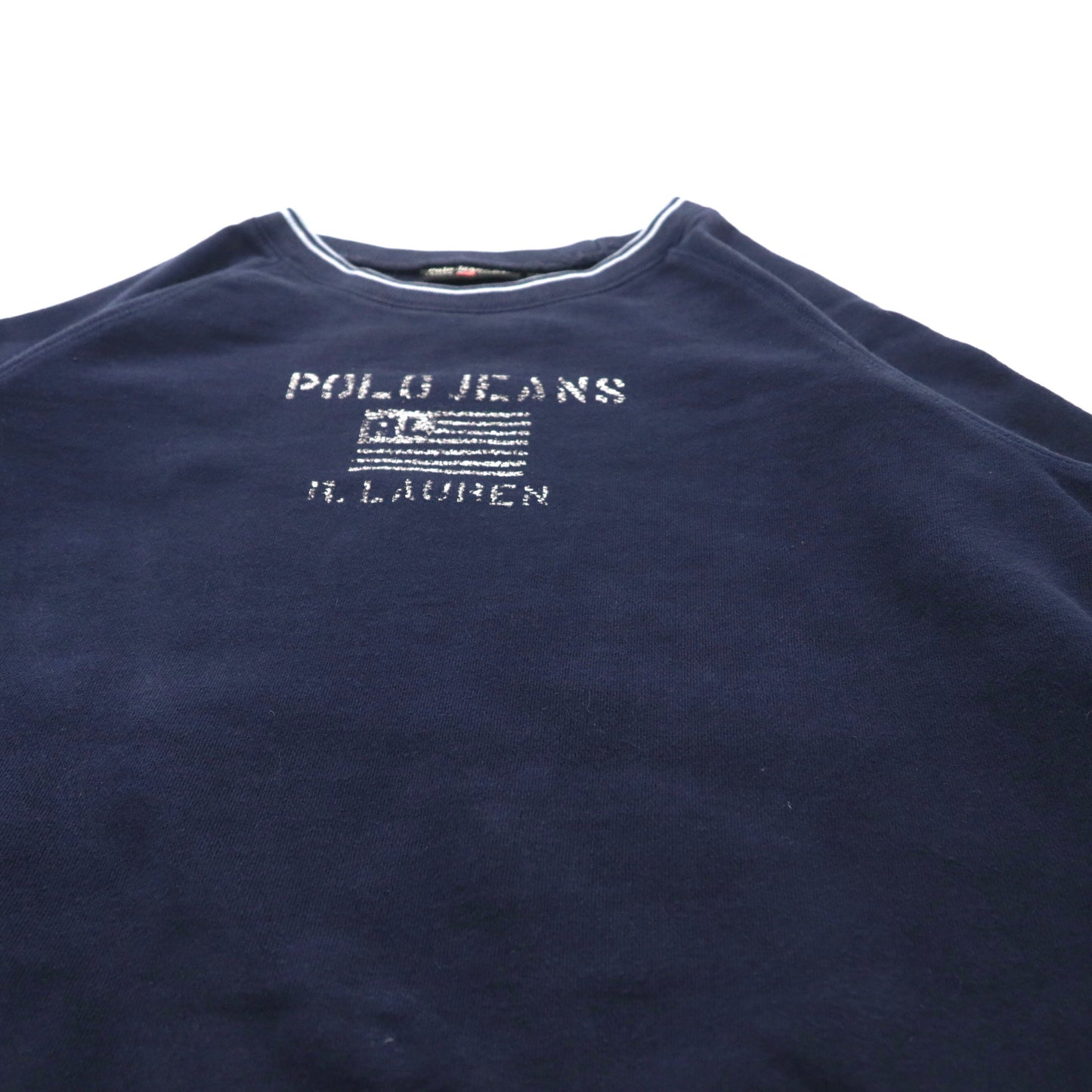 Polo Jeans Co. RALPH LAUREN リブライン ロゴプリント スウェット L ネイビー コットン 裏起毛 星条旗 90年代