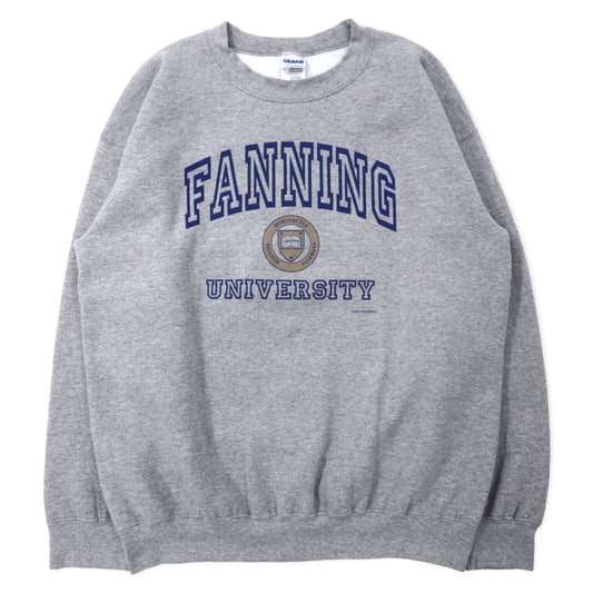 GILDAN 00年代 カレッジ プリント スウェット L グレー コットン 裏起毛 FANNING UNIVERSITY ビッグサイズ メキシコ製