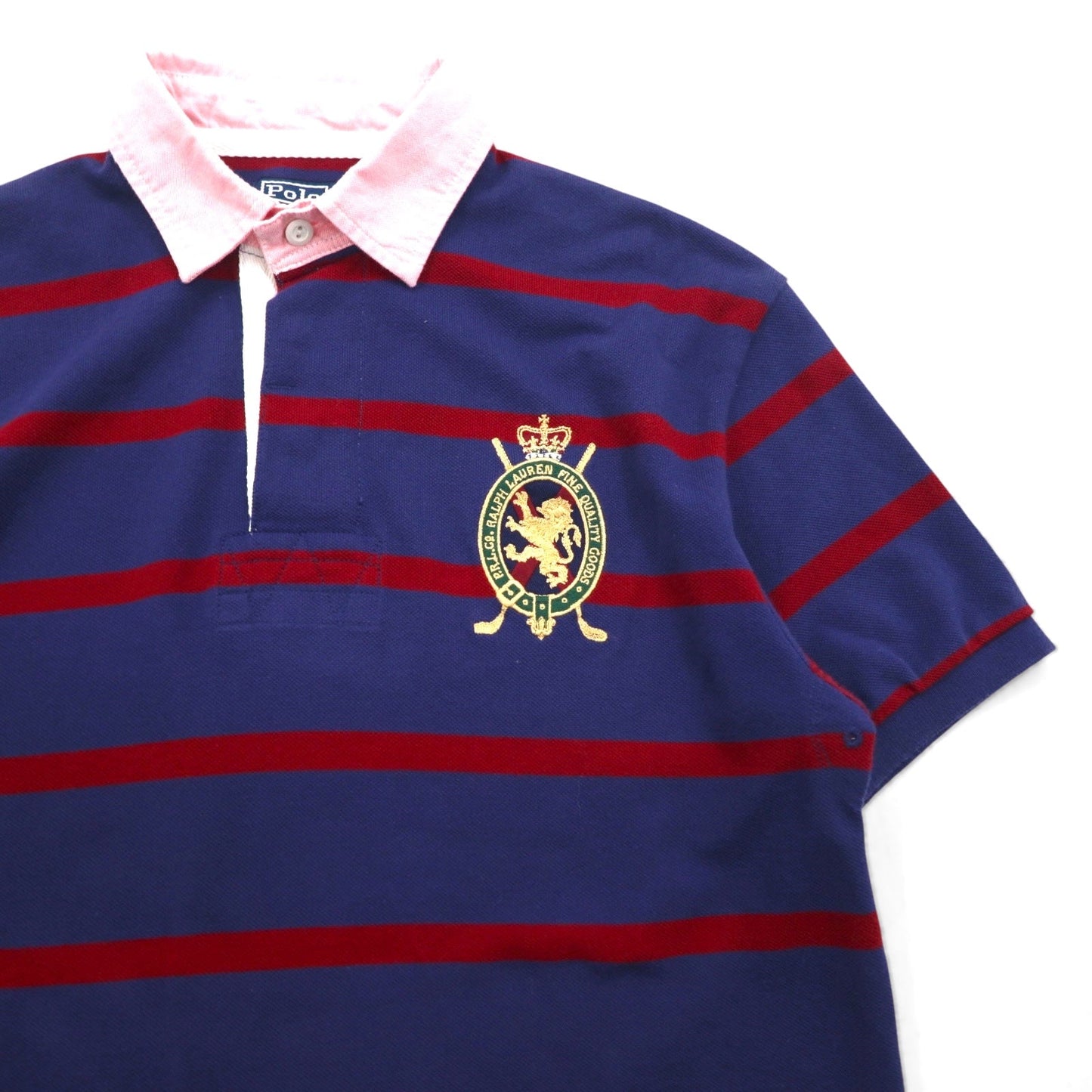 Polo by Ralph Lauren 90年代 ボーダー ポロシャツ M ネイビー レッド コットン 鹿の子 エンブレムロゴ刺繍