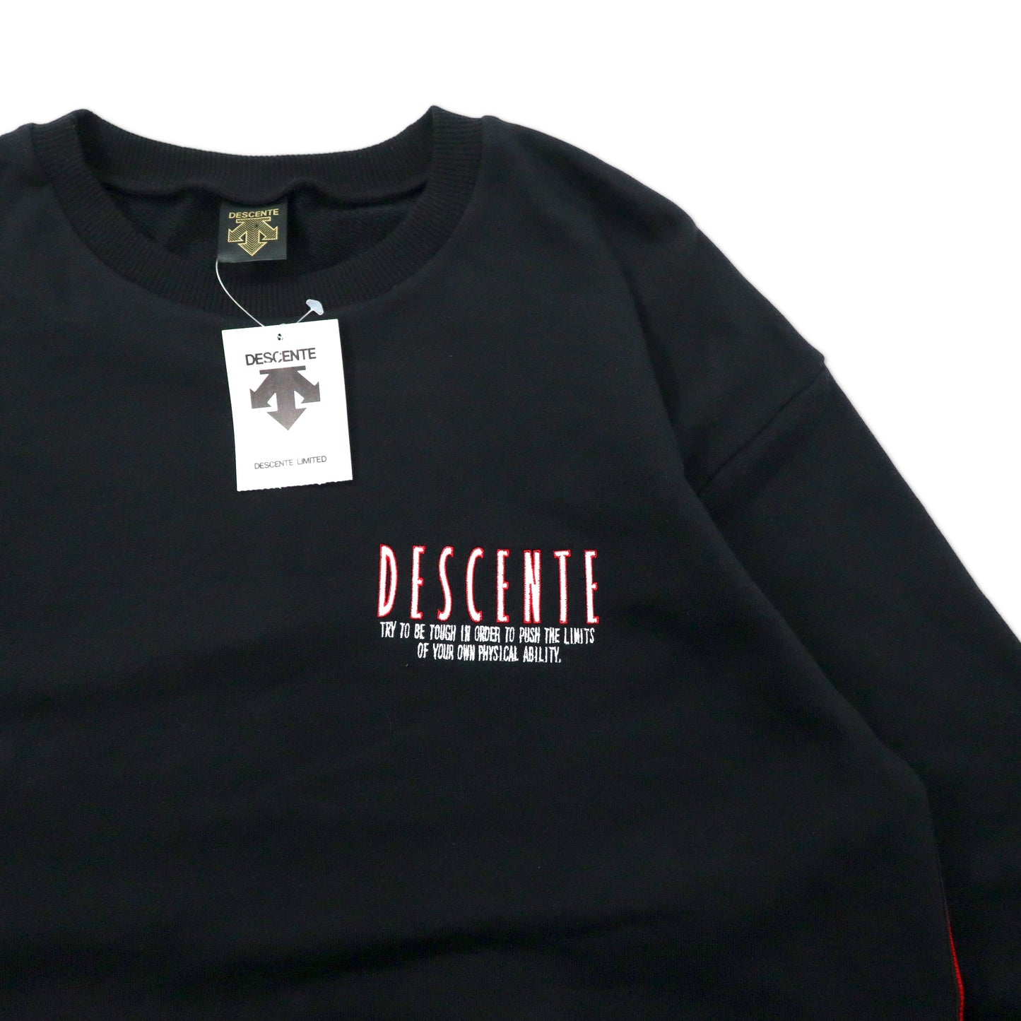DESCENTE 90年代 ビッグサイズ テープロゴスウェット M-L ブラック コットン 日本製 未使用品