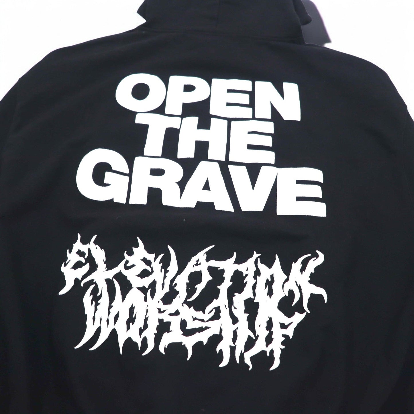 Elevation Worship RATTLE プルオーバーパーカー XXL ブラック 両面 スリーブ プリント スカル OPEN THE GRAVE  ポルトガル製
