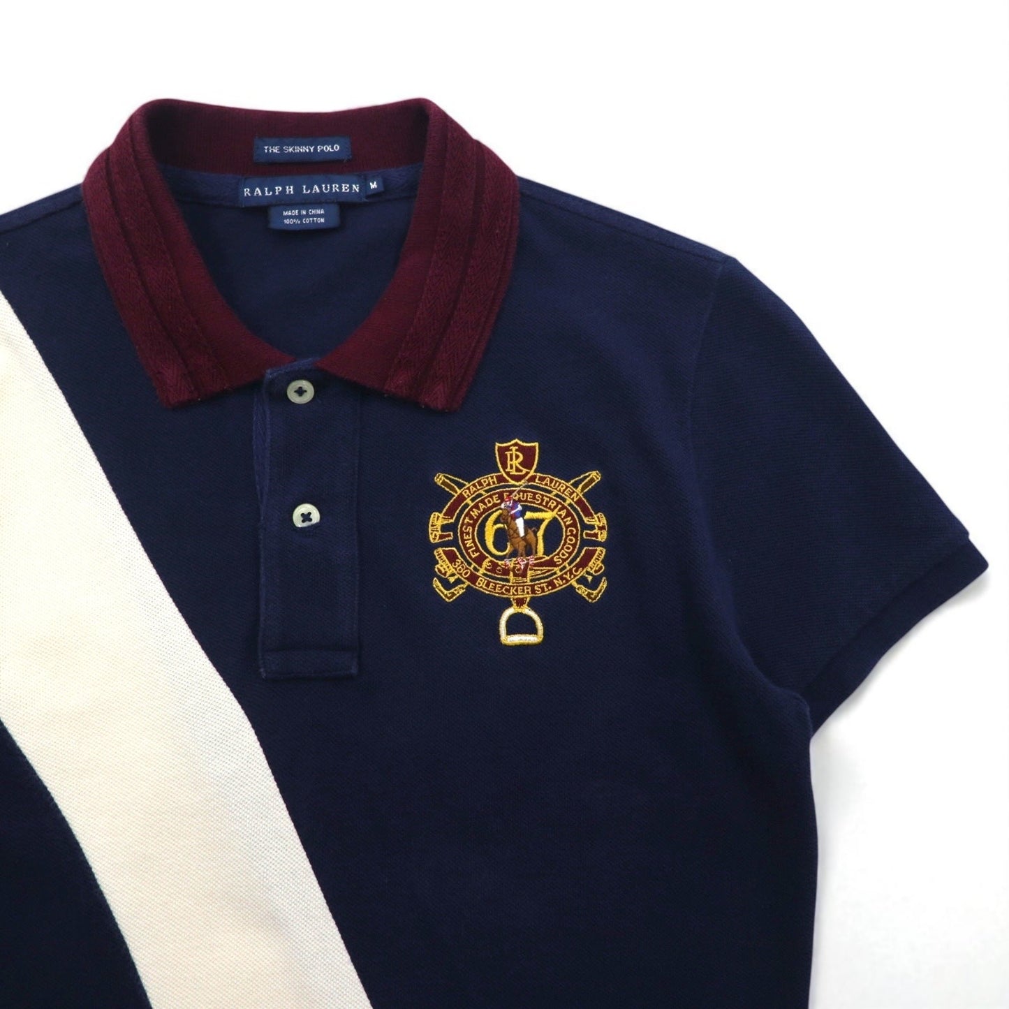 RALPH LAUREN 90年代 THE SKINNY POLO ラインデザイン ポロシャツ M ネイビー エンブレム ポニー 刺繍