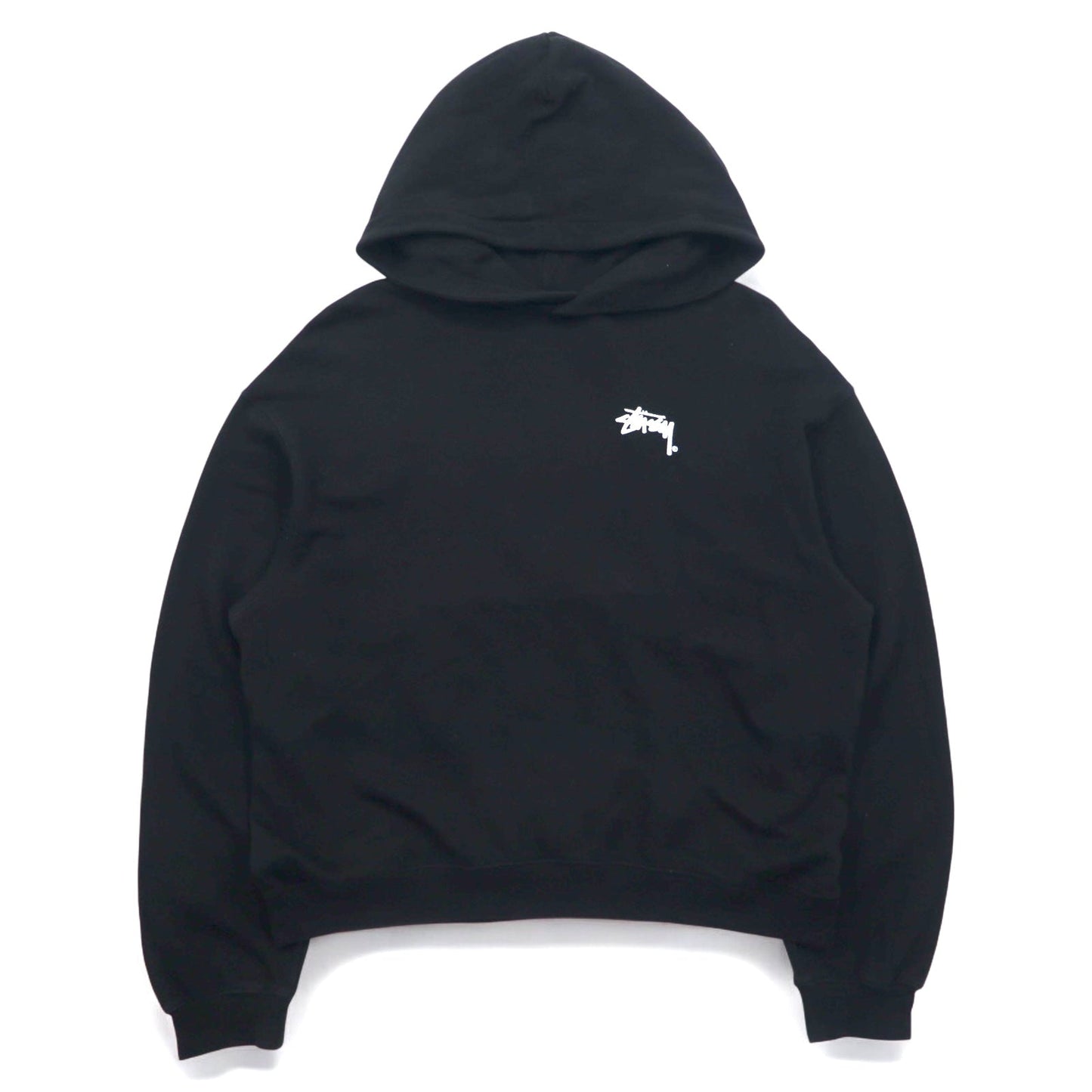 Stussy ドロップショルダー プルオーバーパーカー M ブラック ストックロゴ