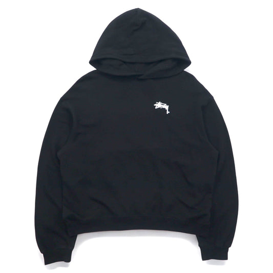 Stussy ドロップショルダー プルオーバーパーカー M ブラック ストックロゴ
