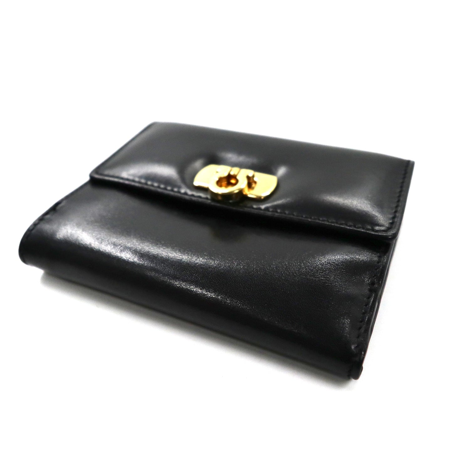 Salvatore Ferragamo 3つ折り財布 ブラック レザー ガンチーニ 金具 224059 イタリア製