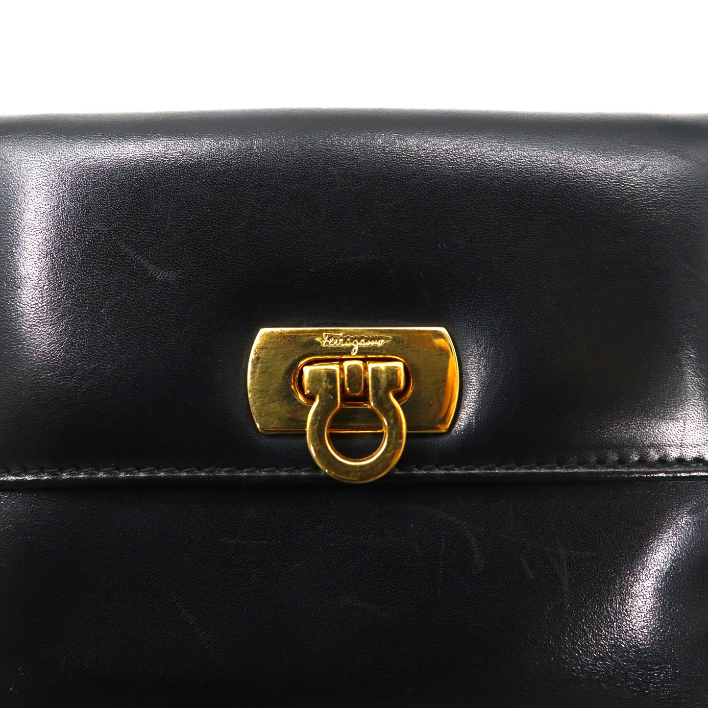 Salvatore Ferragamo 3つ折り財布 ブラック レザー ガンチーニ 金具 224059 イタリア製