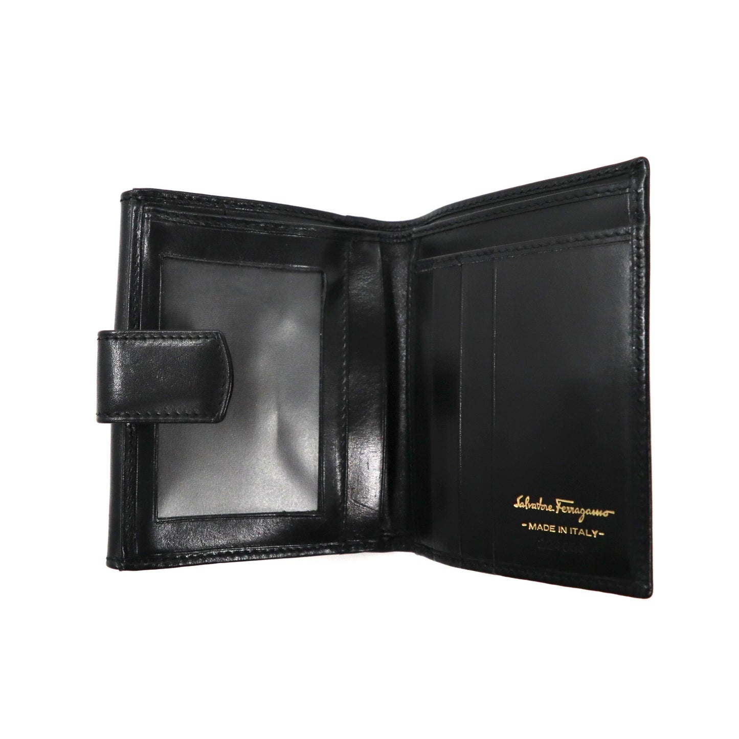 Salvatore Ferragamo 3つ折り財布 ブラック レザー ガンチーニ 金具 224059 イタリア製