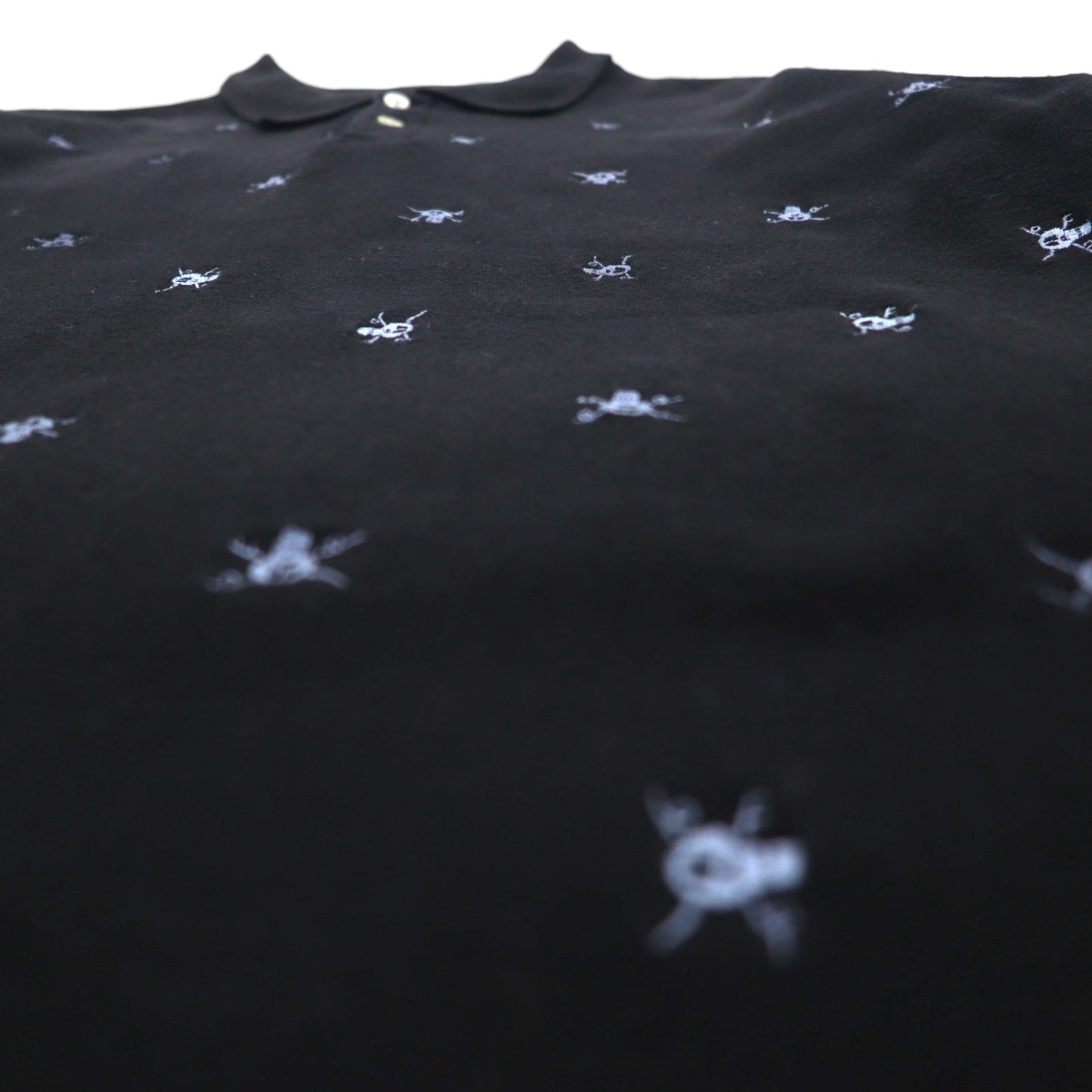 stussy スカル刺繍 ポロシャツ M ブラック コットン 鹿の子 総柄