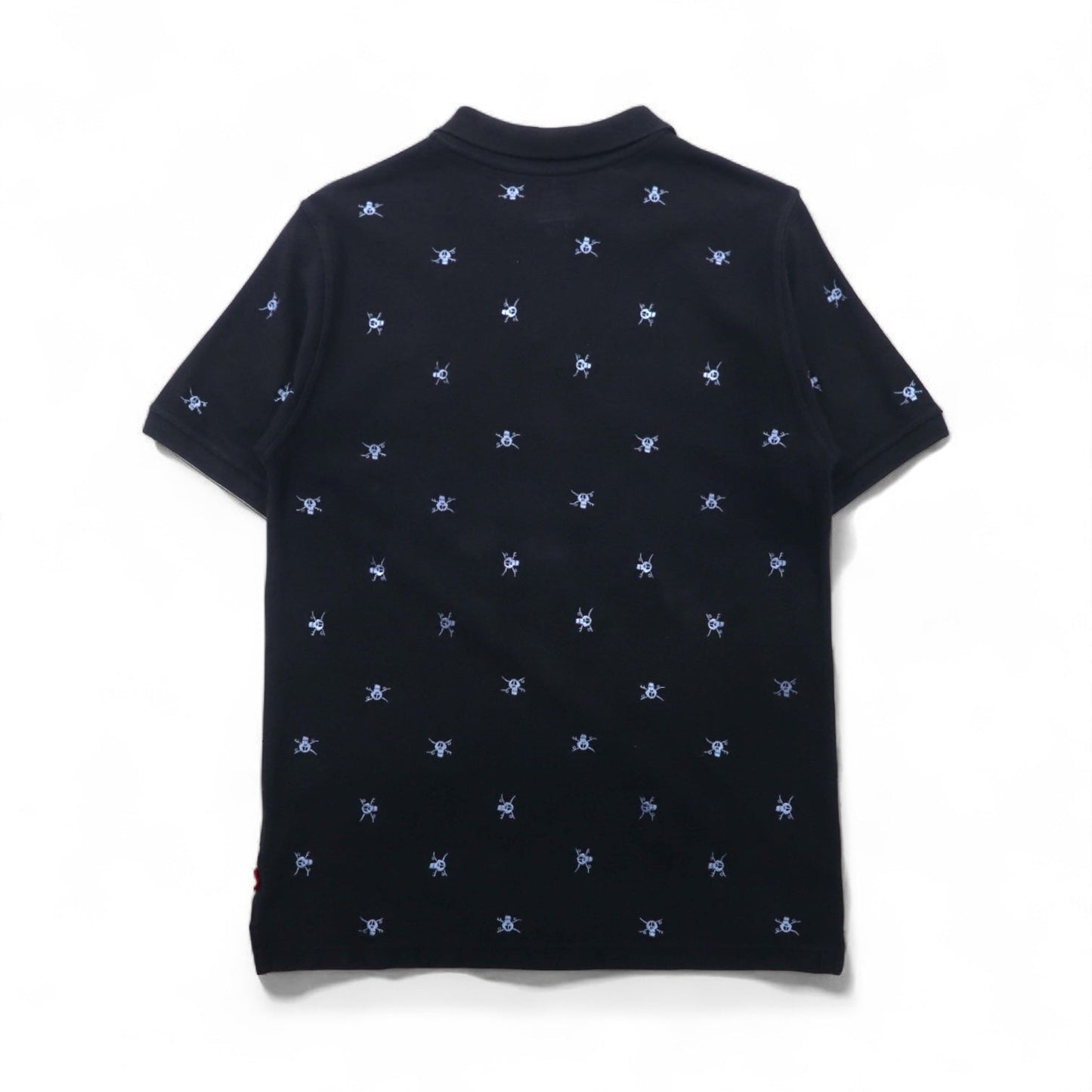 stussy スカル刺繍 ポロシャツ M ブラック コットン 鹿の子 総柄