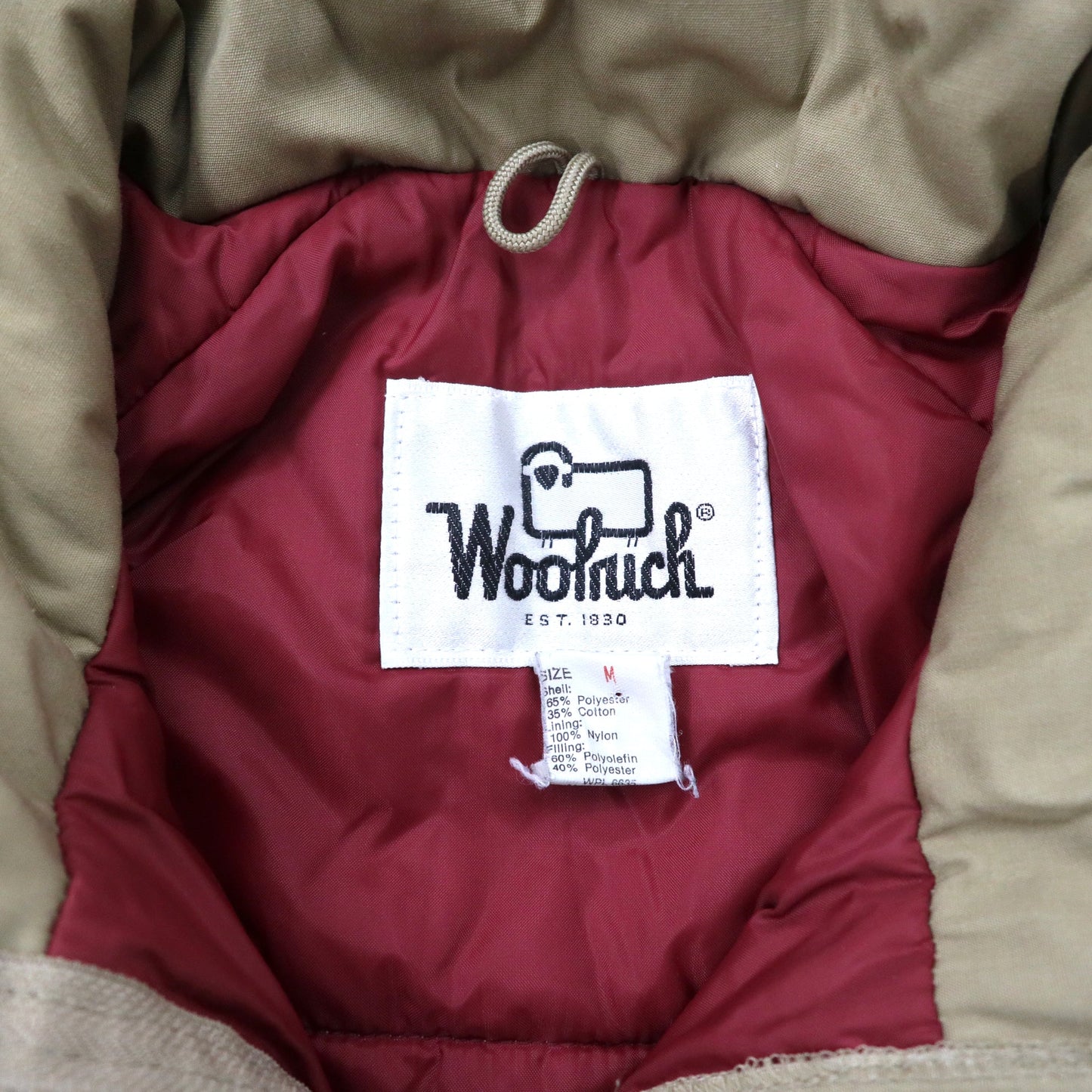 80s USA製 Woolrich マウンテンジャケット M ベージュ 65/35クロス 中綿 ダブルジップ 80年代