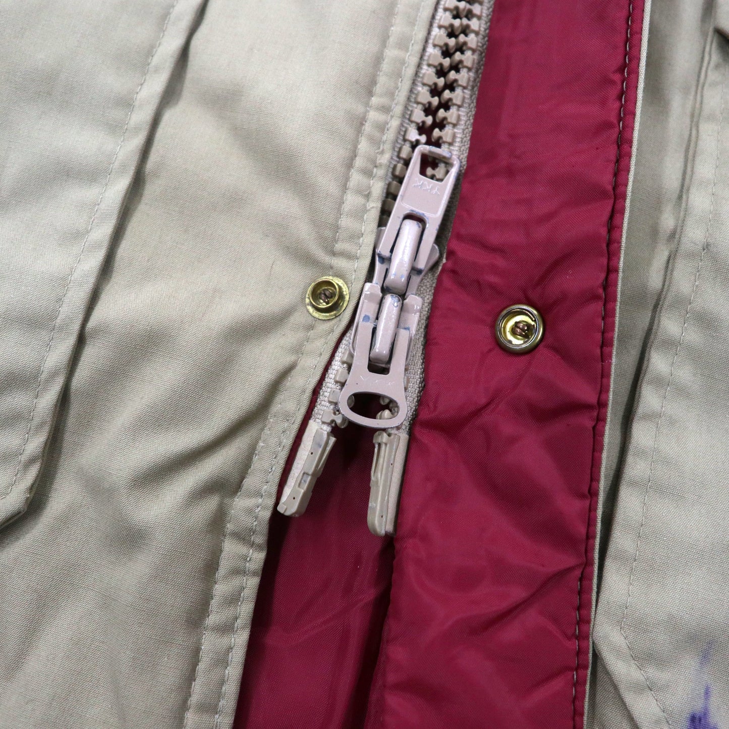 80s USA製 Woolrich マウンテンジャケット M ベージュ 65/35クロス 中綿 ダブルジップ 80年代