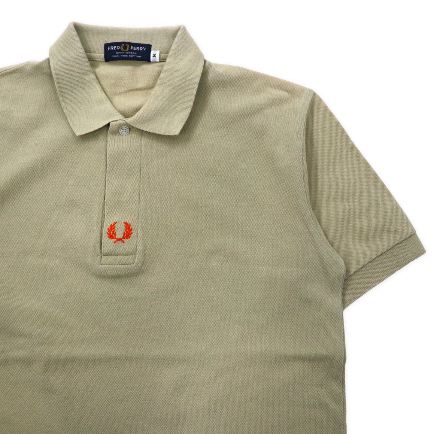 FRED PERRY ポロシャツ M ベージュ コットン ワンポイントロゴ刺繍